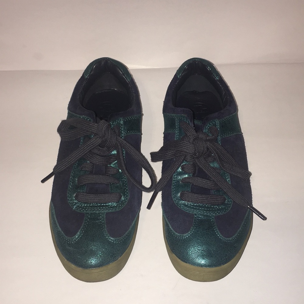 Tory Burch Leather Suede Sneakers Navy Teal Sz 8